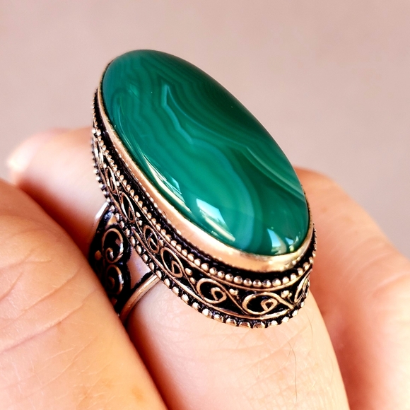 New Oversized Botswana Agate 925 Silver Ring. - Picture 2 of 11